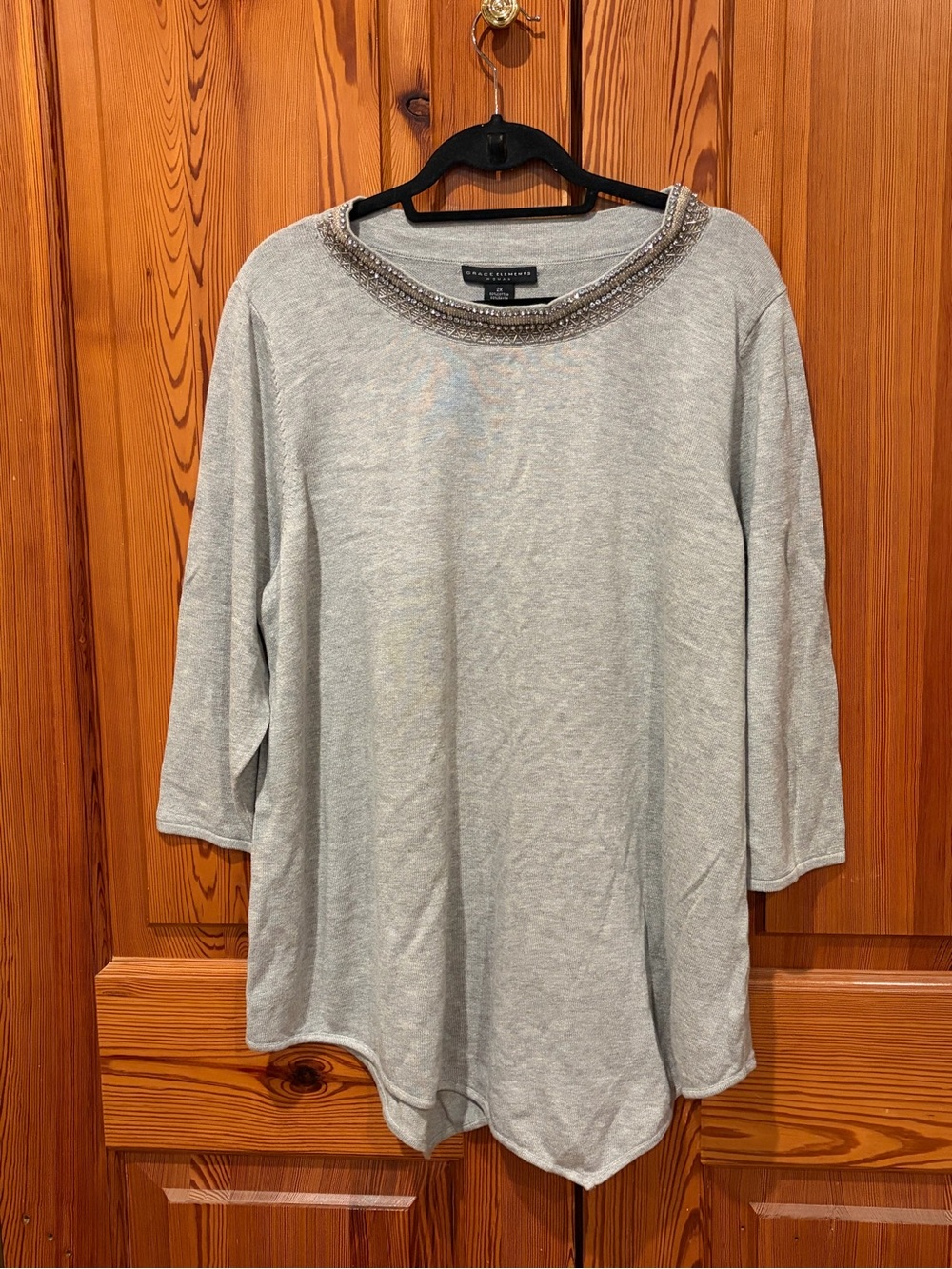 Grace Elements Light Gray Beaded Neck Tunic